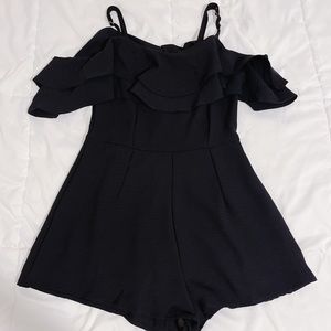 Black Off the Shoulder Romper Dress